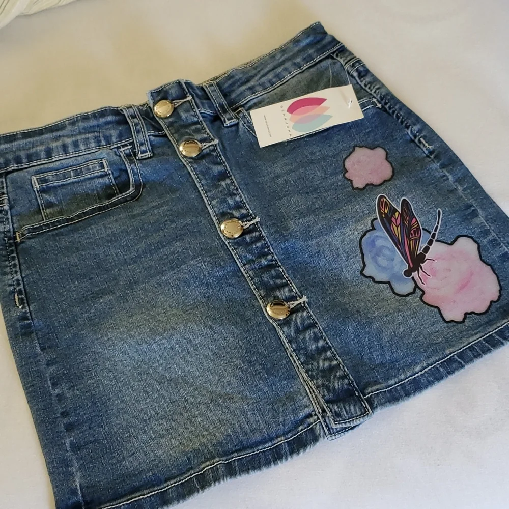 Denim Mini Jean Skirt Button Front Sz 10
